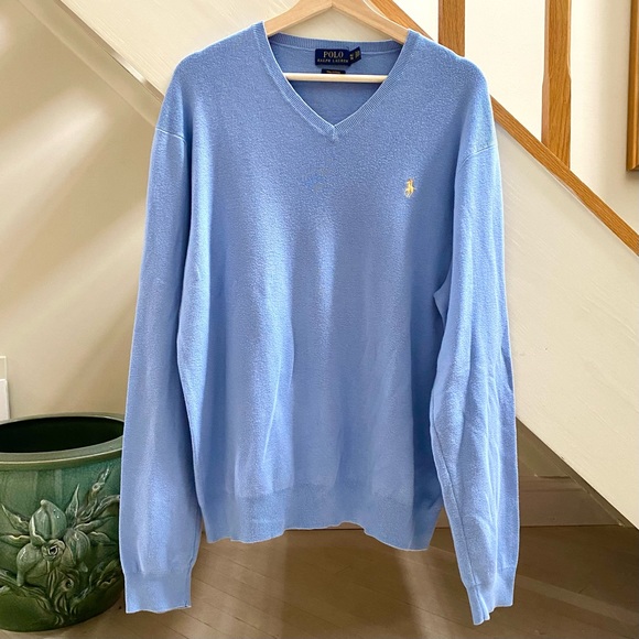 POLO RALPH LAUREN PIMA V-NECK SWEATER LIGHT BLUE SIZE X-LARGE - Picture 7 of 15